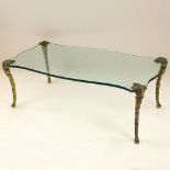 Mid 20th Century bronze and glass coffee table. Unsigned, possibly P.E. Guerin. Surface scratches to