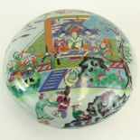 Large Chinese Hand Painted Porcelain Round Covered Tureen. Signed on side. Good condition.