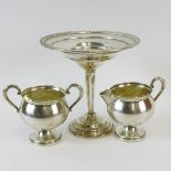 Vintage Sterling Silver Footed Compote together Sterling Silver Cream and Sugar. All with weighted