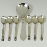 Six (6) Vintage Georg Jensen Sterling Silver Demitasse Spoons in the Acorn Pattern together with a