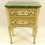 Mid 20th Century Probably Italian Painted and Parcel Gilt 2 drawer small commode with faux marble