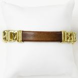 Men's David Yurman Heavy 18 Karat Yellow Gold and Brown Leather Bracelet. Signed 750. Very good