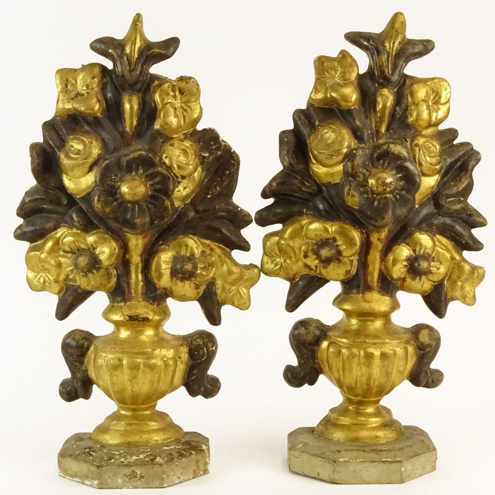 Pair of 19th Century Probably Italian Giltwood Decorative Carvings. Unsigned. Rubbing, surface