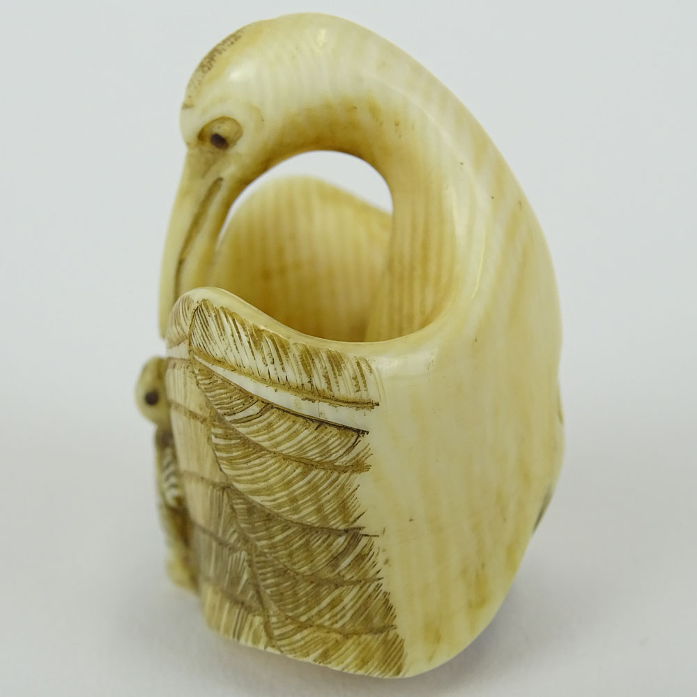 Early 20th Century Japanese Baisho Shop Carved Netsuke In The Form of a Stork and Turtle. Finely - Image 2 of 8