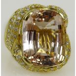 Lady's approx. 30.0 carat gem quality cushion cut kunzite, 2.50 carat round cut diamond and 18 karat
