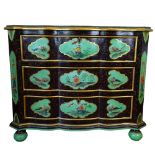 Early 20th Century Chinoiseire style painted three drawer commode with glass top. Unsigned. Minor