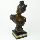 Emmanuele Villanis Bronze Bust "Circe" Cold Painted. Signed and Stamped. Measures 13" H including