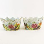 Pair of Vintage Mottahedeh Tobacco Leaf Monteith Bowls. Signed. Small firing crack on one.