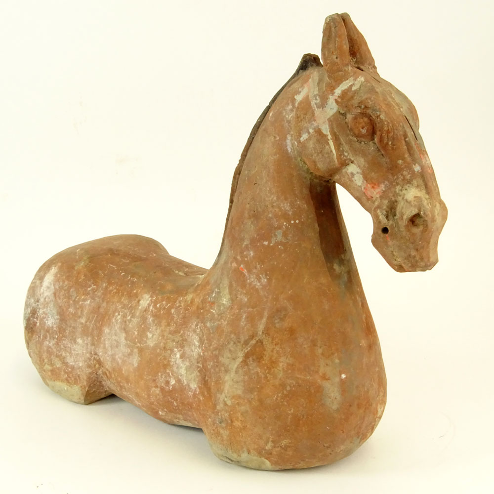 Chinese Han Dynasty Terra Cotta Figure of a Horse with Traces of Pigment. The Gallery Has Been - Image 4 of 5