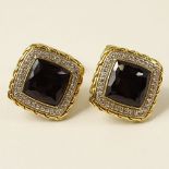 Pair of Men's John Hardy 18 Karat Yellow Gold, Diamond and Black Onyx Cufflinks. Signed. Very