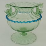 Early 20th Century Venetian Blown Glass Vase with Dolphin Handles. Unsigned. Minor losses to tails
