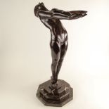 after: Max Le Verrier (1891-1973) Patinated Bronze Sculpture "Clarte" Inscribed. Glass globe