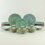 Collection of Chinese Famille Rose Turquoise Ground Including: Six (6) Dinner Plates with