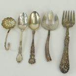 Lot of 5 Vintage and Antique Sterling Silver Serving Pieces. Includes various spoons, forks,