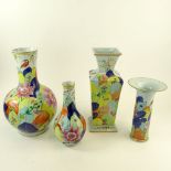 Collection of Four (4) Vintage Mottahedeh Porcelain Tobacco Leaf Vases. Includes 2 bottle vase, 1