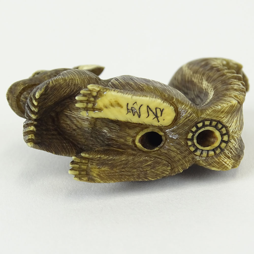 19th Century Japanese Carved Netsuke Depicting a Squirrel. Signed with artist's signature Gyoku - Image 7 of 8