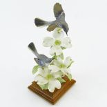 Dorothy Doughty Royal Worcester Porcelain Bird Group "Blue-Grey Gnatcatcher & Dogwood". On woo