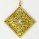 Edwardian circa 1910 Diamond, Pearl and Gold over Platinum Pendant. Set with old European and
