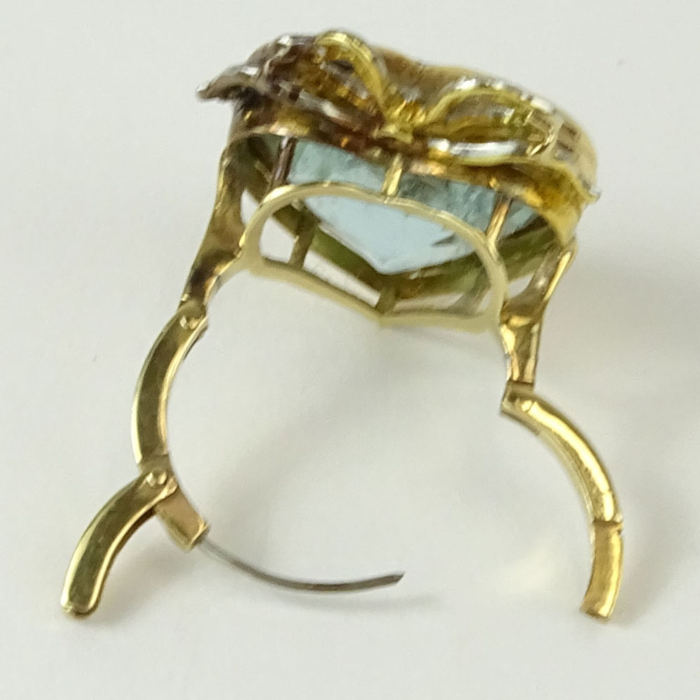 Victorian Heart Shape Aquamarine, Rose Cut Diamond and 14 Karat Yellow Gold Ring. Aquamarine with - Image 4 of 5