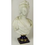 after: Felix Lecomte, French (1737-1817) Bisque Bust on Cobalt Porcelain Base "Marie Antoinette"