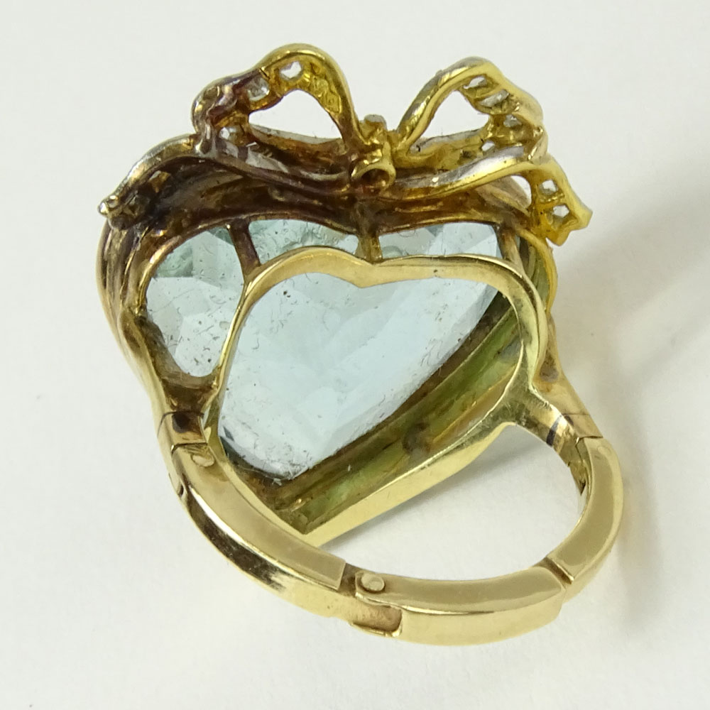 Victorian Heart Shape Aquamarine, Rose Cut Diamond and 14 Karat Yellow Gold Ring. Aquamarine with - Image 3 of 5