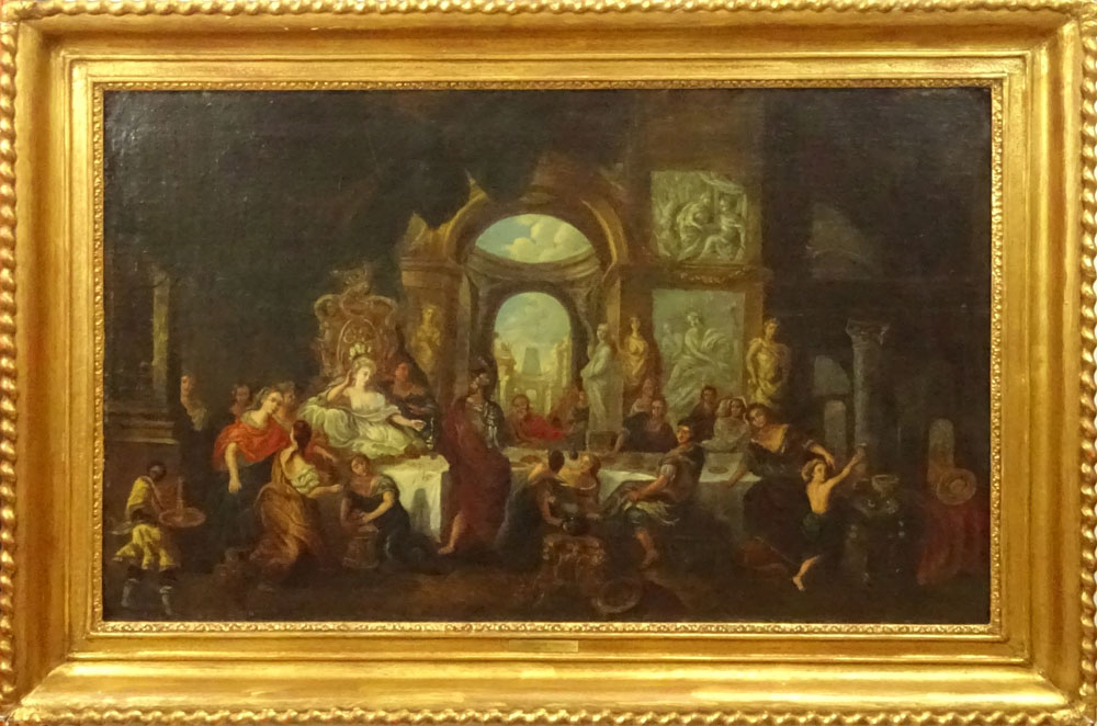 Follower of Sebastiano Conca, Italian (born c. 1676-1764) Oil on Canvas, Richly Appointed Interior - Image 2 of 6