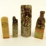 Collection of Four (4) Chinese Carved Soapstone Seals / Chops. Each with Calligraphy / Signature.