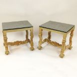 Pair of Mid 20th Century, probably Italian, carved and limed wood glass top side tables. Unsigned.