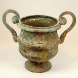 Large 20th Century Bronze Garden Urn. Unsigned. Oxidized patina. Measures 28" H x 32-1/2" W.