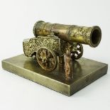 Russian Sazikov Silver Model Of The Tsar Canon. On rectangular base, realistically cast and