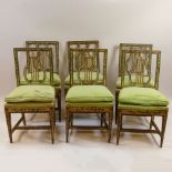 Set of 6 18/19th Century Probably Italian, Painted Lyre Back, side Chairs. Unsigned. Upholstery as