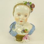 19th Century Meissen Porcelain Young Girl Bust. Marked to base. Losses. Please examine this lot