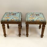 Pair of 18th Century Carved and Giltwood Tabourets. Unsigned. Surface losses, old repairs, antique