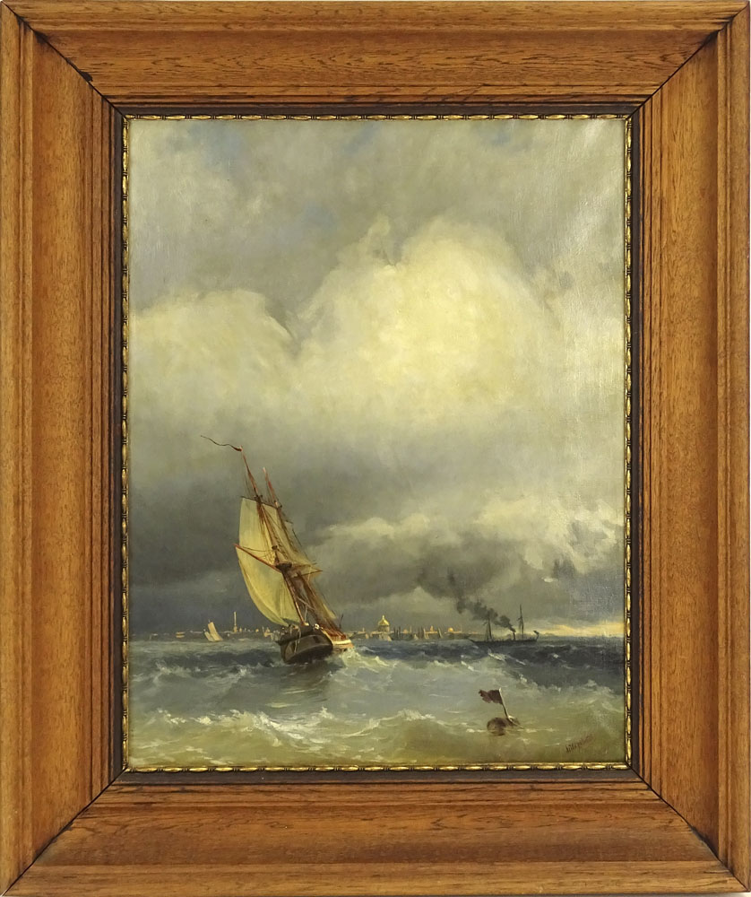 after: Ivan Konstantinovich Aivazovsky, Russian (1817-1900) oil on canvas, "Sailing to Harbor". - Image 2 of 4