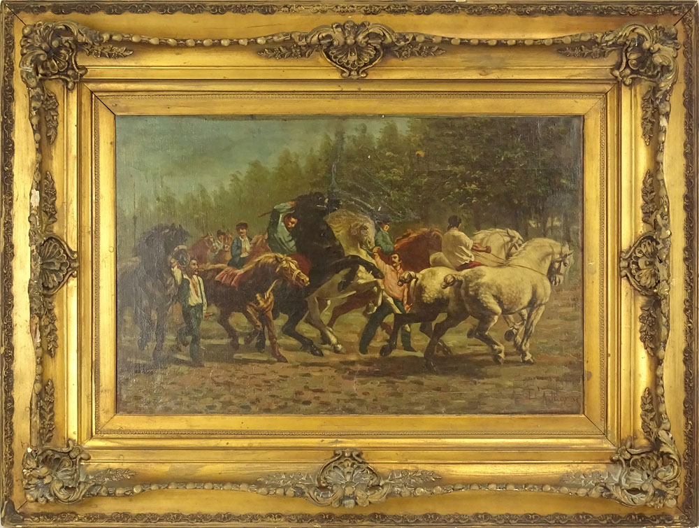 Large Possibly South American 19/20th Century Oil on Canvas. "Horse Riders" Signed lower Right A. - Image 2 of 4