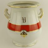 Large Antique T & R Bootes English Pottery Handled Urn. Signed. Crazed throughout. Measures 12" H.