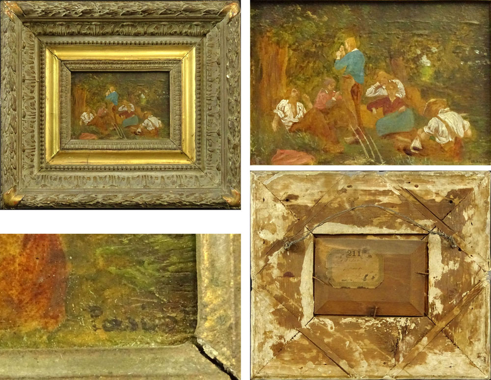 Collection of 4 Antique Continental Miniature Oil Paintings on Panels. Signatures include - Image 4 of 6