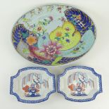 Lot of 3 Vintage Mottahedeh Porcelain Items. Includes a Tobacco Leaf oval tray, 16-1/2" x 13-1/4" as