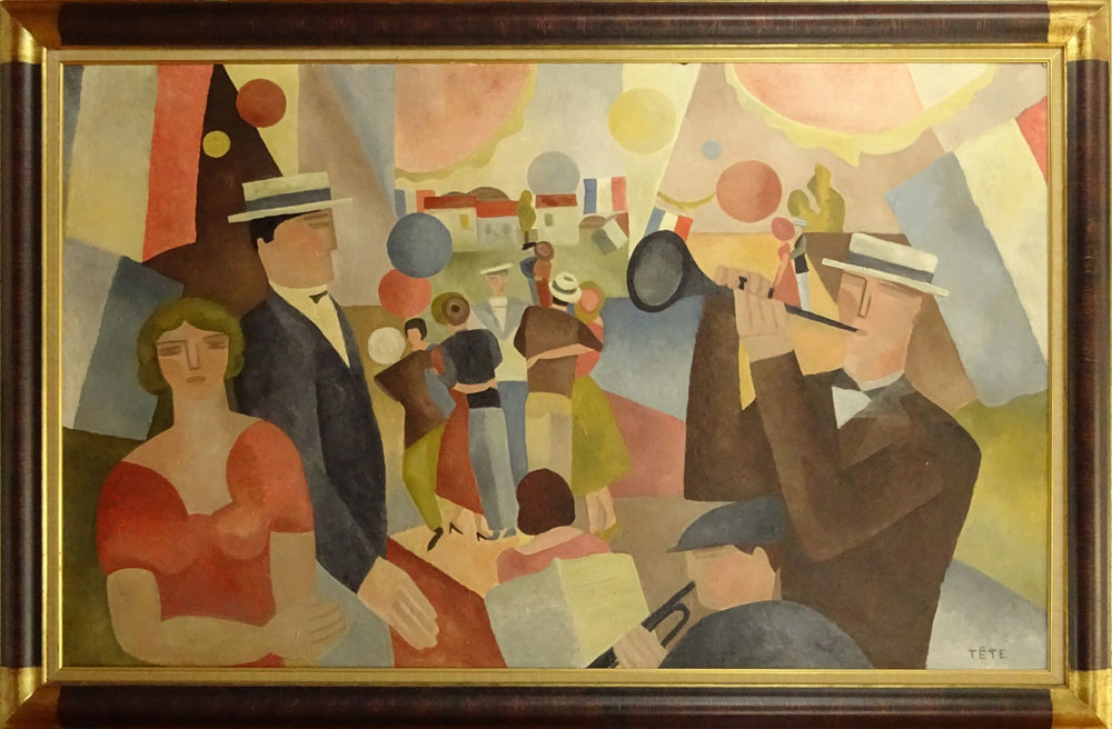 Maurice Louis Tte, French (1880-1948) Oil on Canvas "Concert" Signed lower left. Small repair or in - Image 2 of 6