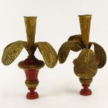 Pair of Early 20th Century Carved and Painted Wood and Gilt Tole Finials. Unsigned. Rubbing, minor
