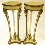 Pair of Early 20th Century probably Italian Carved Painted and Parcel Gilt Wood Pedestals. Unsigned.