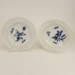 Lot of Two (2) Antique Meissen Reticulated Hand Painted Blue & White Porcelain Cabinet Plates.