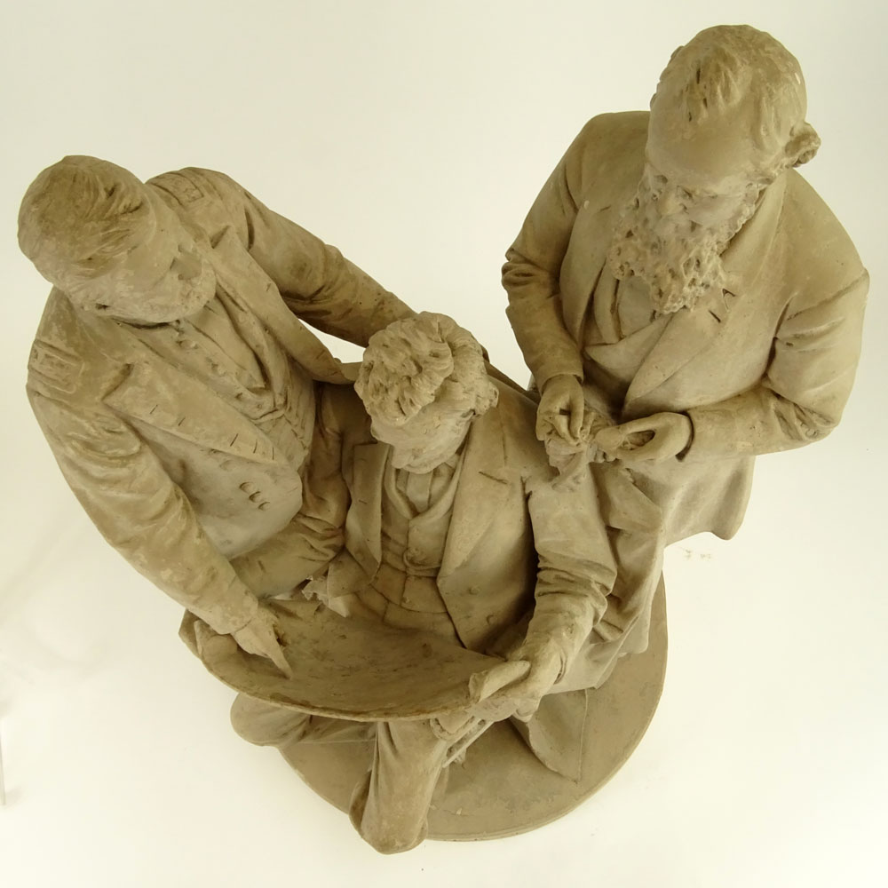 John Rogers (AMERICAN, 1829-1904) Plaster Sculpture, The Council of War. Signed to base. Chips, - Image 4 of 9