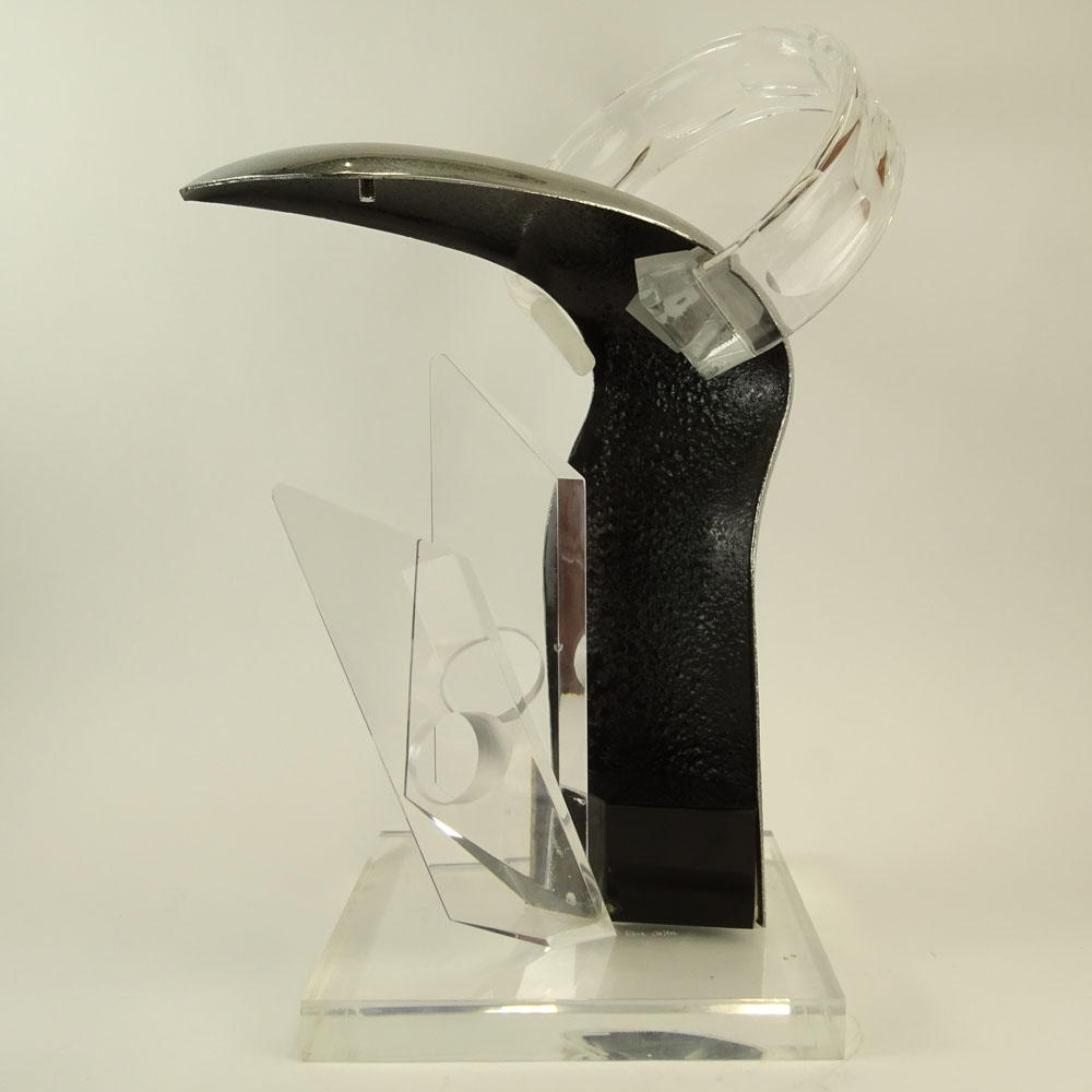 Rona Cutler Mid-Century Modern Lucite and Chrome Sculpture. Signed. Light wear, display scratches on