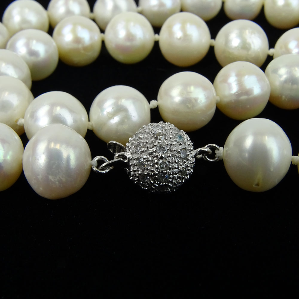 Lady's White Pearl Necklace with Diamond and 14 Karat White Gold Clasp. Pearls measure 9mm each. - Image 3 of 5