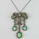 Vintage Victorian Design Opal, European Cut Diamond and Gold over  Silver Pendant/Brooch.