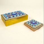 Limoges Style Enameled Box and Compact. Unsigned. Wear. Box measures 1-1/4" x 5-1/2" x 3-5/8".