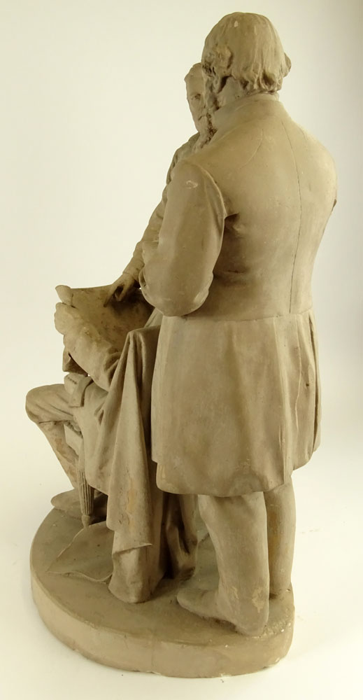 John Rogers (AMERICAN, 1829-1904) Plaster Sculpture, The Council of War. Signed to base. Chips, - Image 9 of 9