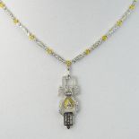 Lady's Art Deco style Diamond and 18 Karat White and Yellow Gold Pendant Necklace with approx. .50