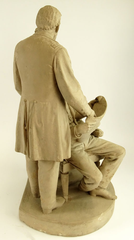 John Rogers (AMERICAN, 1829-1904) Plaster Sculpture, The Council of War. Signed to base. Chips, - Image 6 of 9